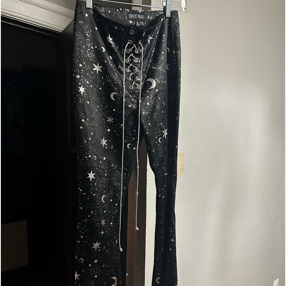 Celestial black and silver wide leg pants